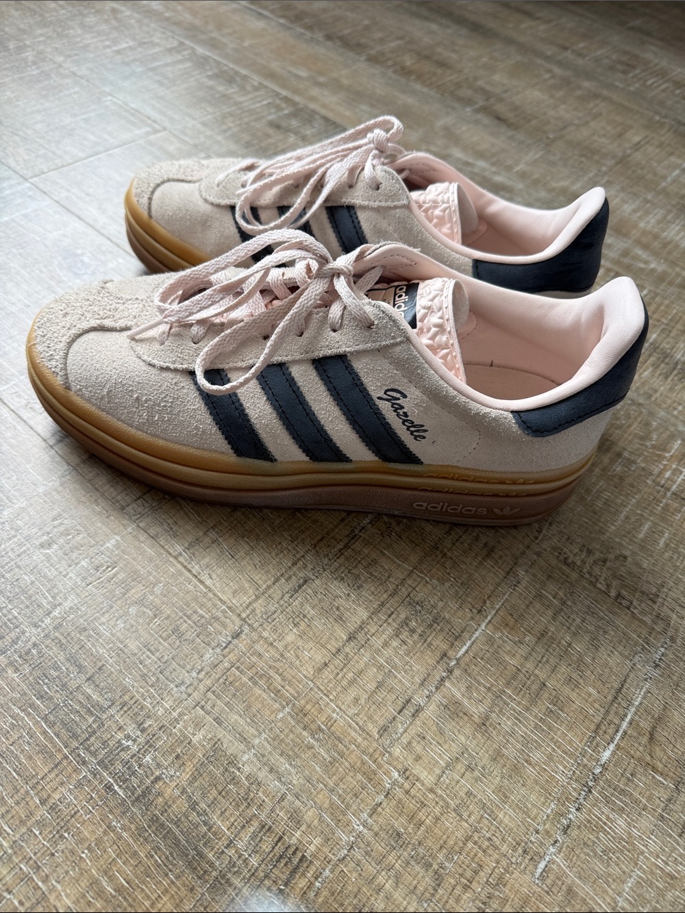 adidas Gazelle Bold Suede Sneakers Blush Pink Navy Stripes Sz 8